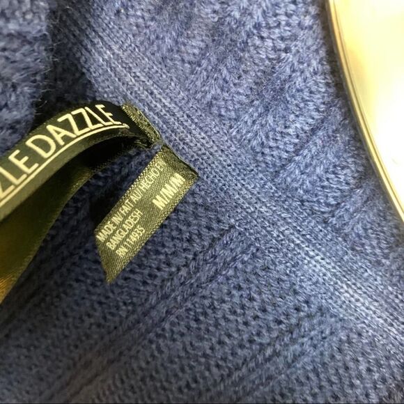 Solid Blue Chunky Cable Knit Shawl Collar Sweater size M Long Sleeve with pocket - Picture 6 of 11